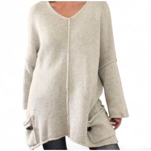 SOFT SURROUNDINGS Gray Wool Blend V-Neck Sweater w/ Front Pockets - Small